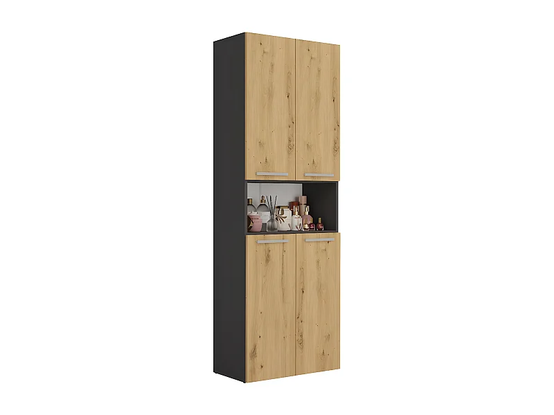 GLAZE - Mueble de cuarto de baño con cesta - Estilo moderno - 174x60x30 cm - Columna de cuarto de baño