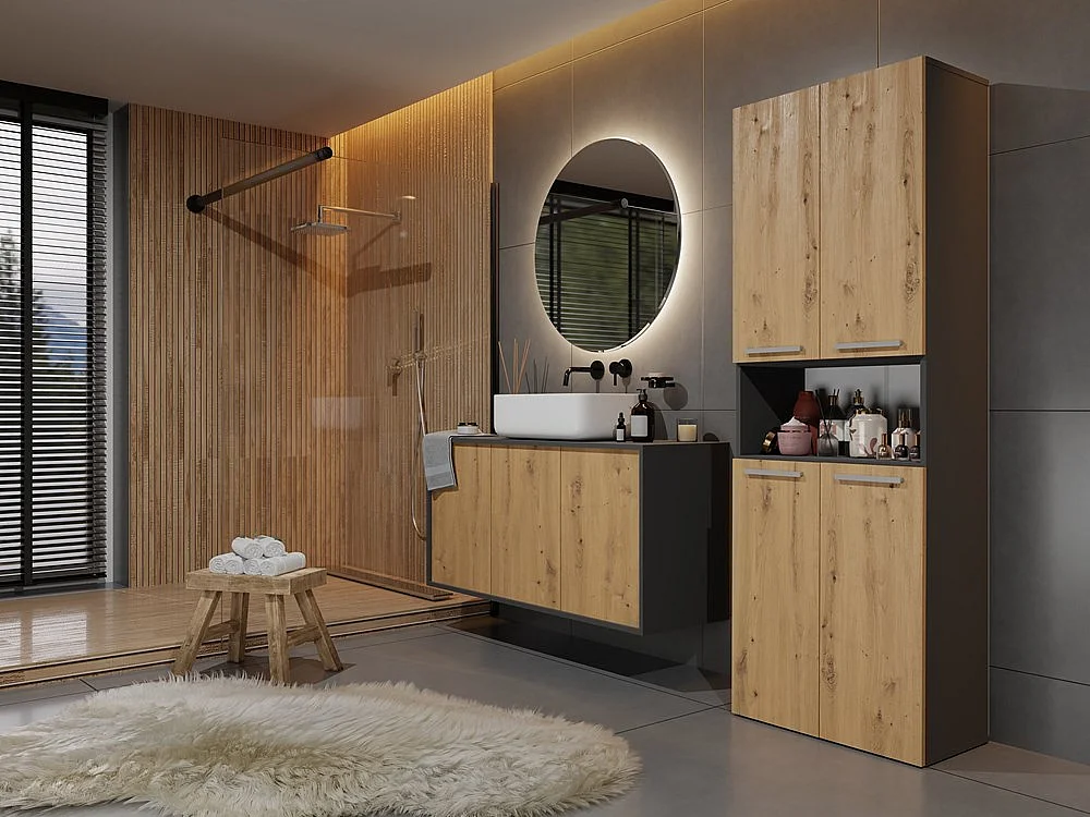 GLAZE - Mobile da bagno con cestino - Stile moderno - 174x60x30 cm - Colonna da bagno