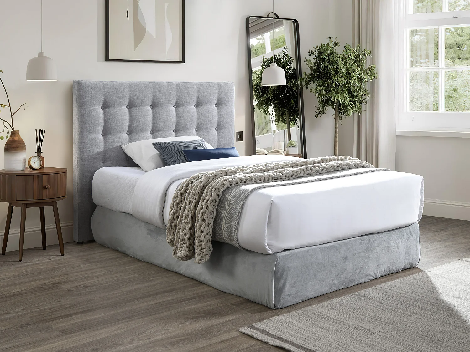 Tête de lit capitonnée 140 cm - Tissu - Gris clair - FRANCESCO