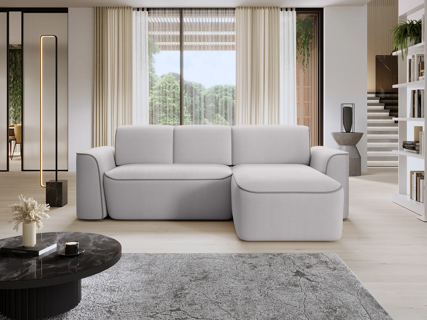 Canapé d'angle relax électrique en tissu DUMAS - Innovation bien-être-Gris clair/Gris-angle droit