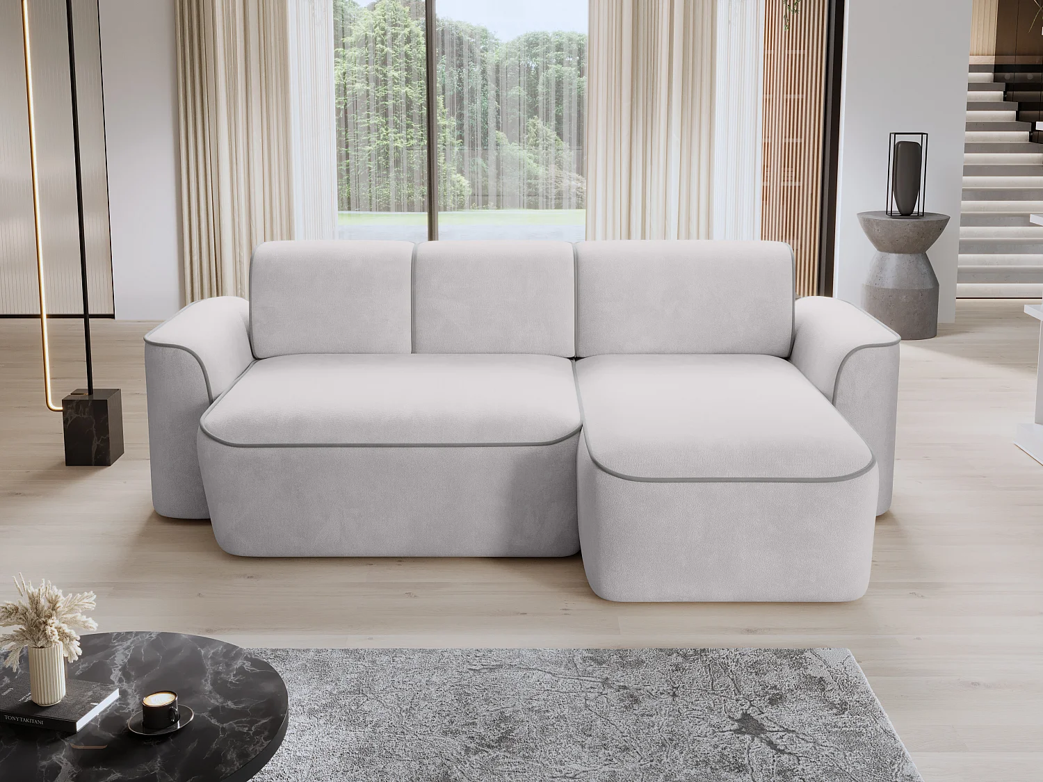 Canapé d'angle relax électrique en tissu DUMAS - Innovation bien-être-Gris clair/Gris-angle droit