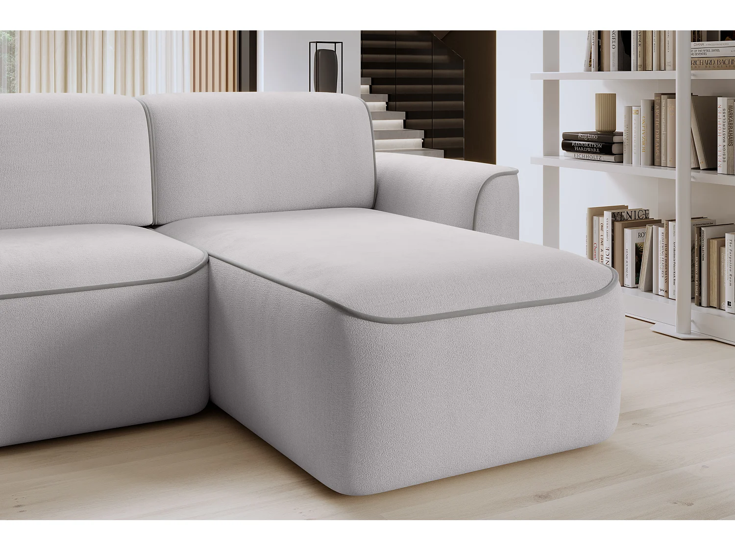 Canapé d'angle relax électrique en tissu DUMAS - Innovation bien-être-Gris clair/Gris-angle droit