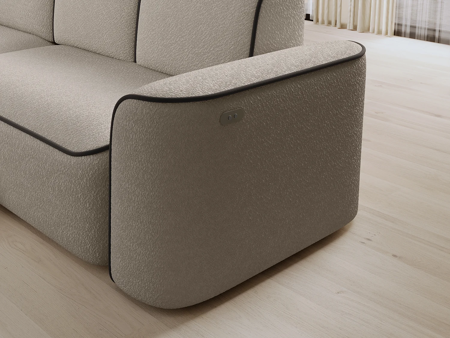 Sofá esquinero eléctrico de tela DUMAS - Innovación en bienestar-Beige/Marrón-Ángulo izquierdo