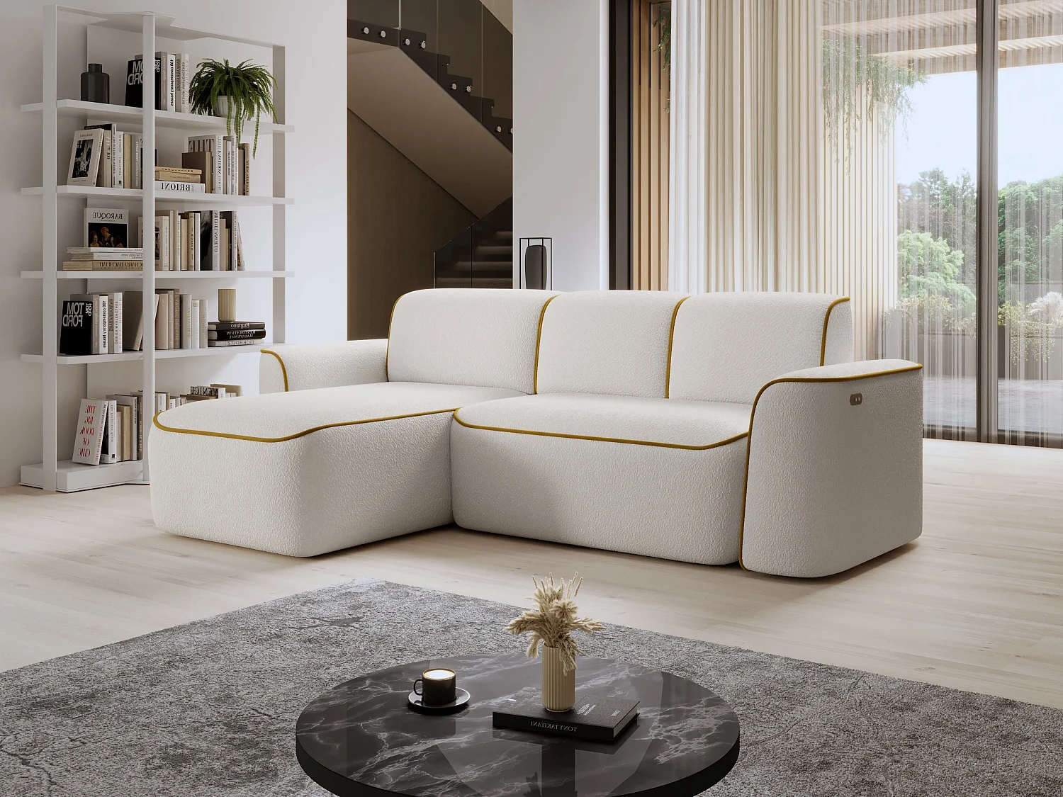 Hoekbank Alexa L/Stof-Beige&Goud