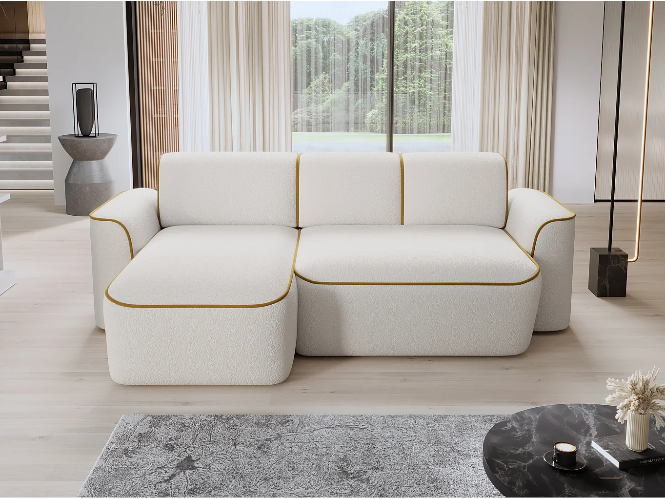 Hoekbank Alexa L/Stof-Beige&Goud