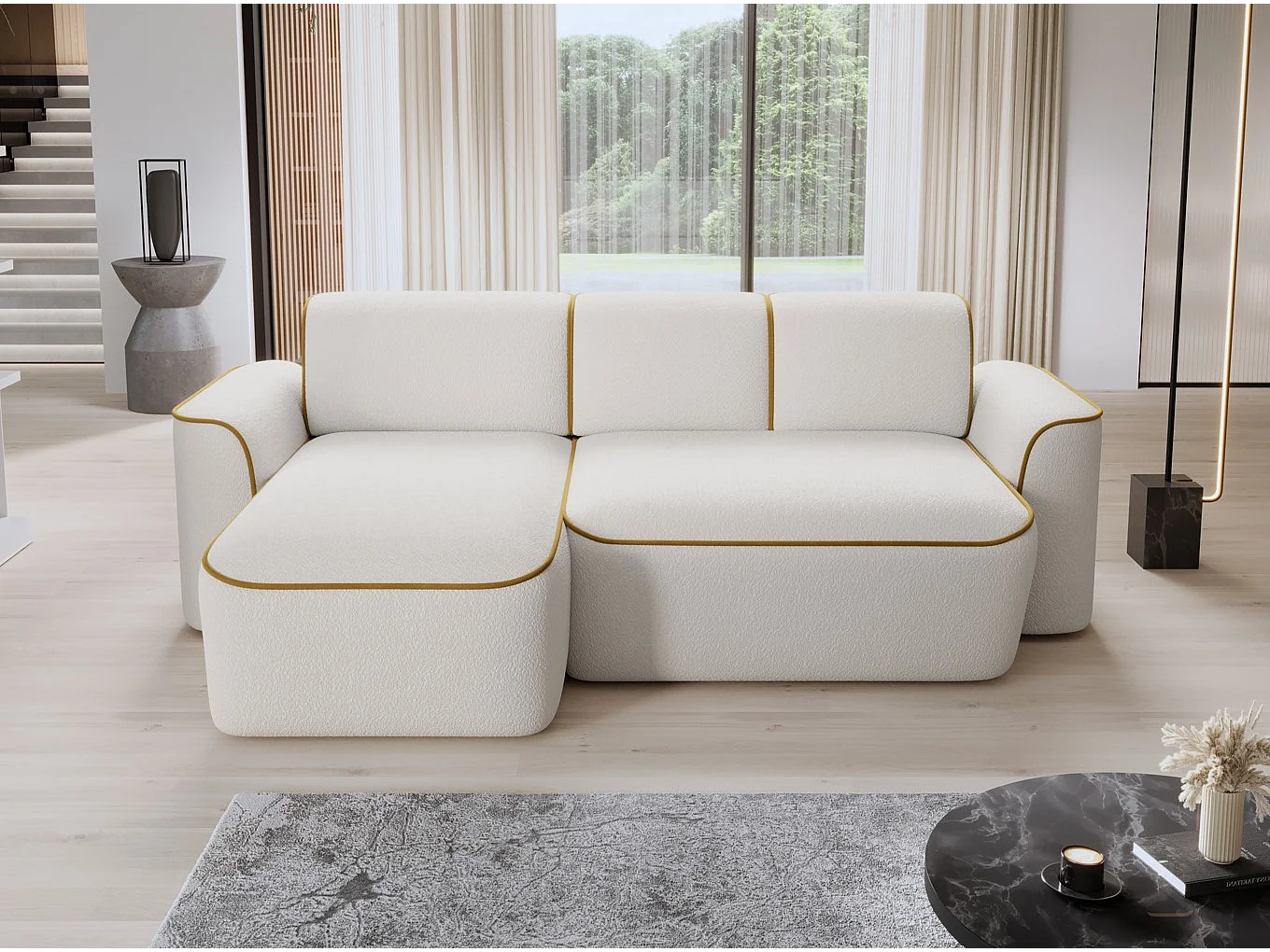 Hoekbank Alexa L/Stof-Beige&Goud