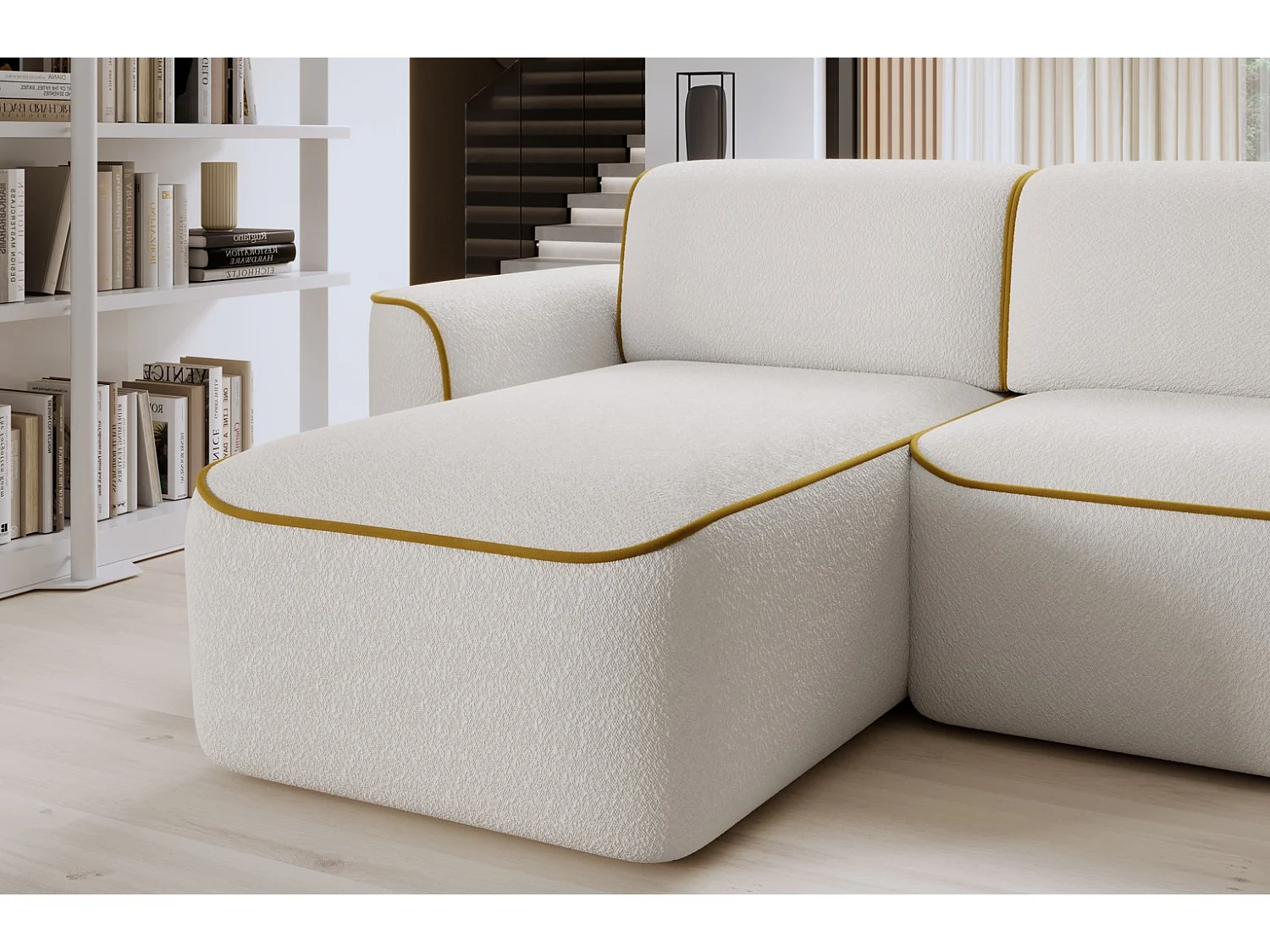 Ecksofa Alexa L/Stoff-Beige&Gold