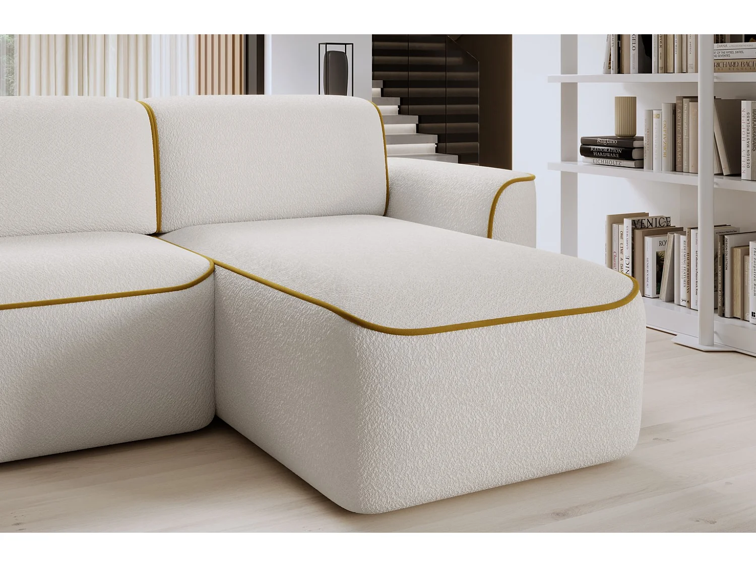 Divano d'angolo Alexa  R/Tessuto-Bianco&Oro