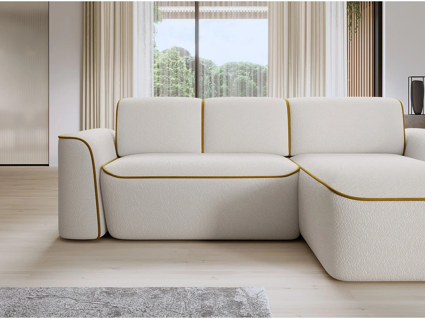 Divano d'angolo Alexa  R/Tessuto-Bianco&Oro