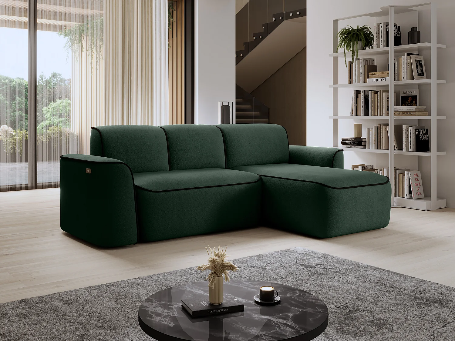 Divano d'angolo Alexa  R/Tessuto-Verde