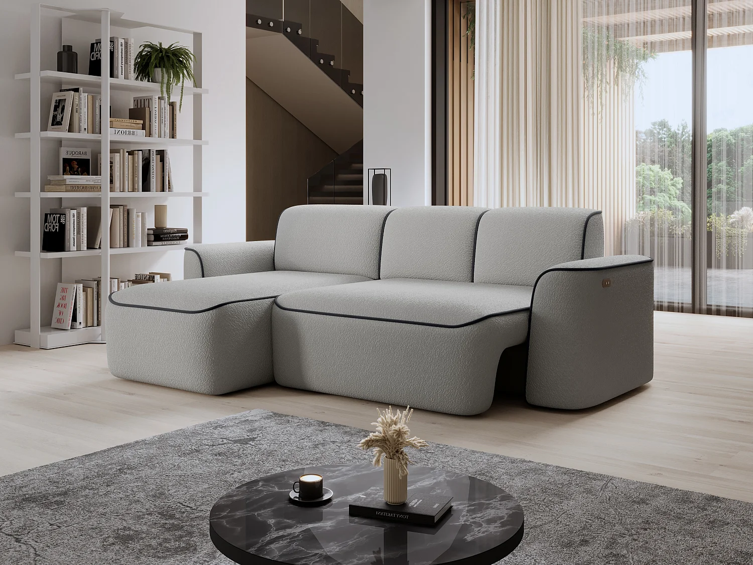 Canapé d'angle relax électrique en tissu DUMAS - Innovation bien-être-Gris/Gris foncé-angle gauche