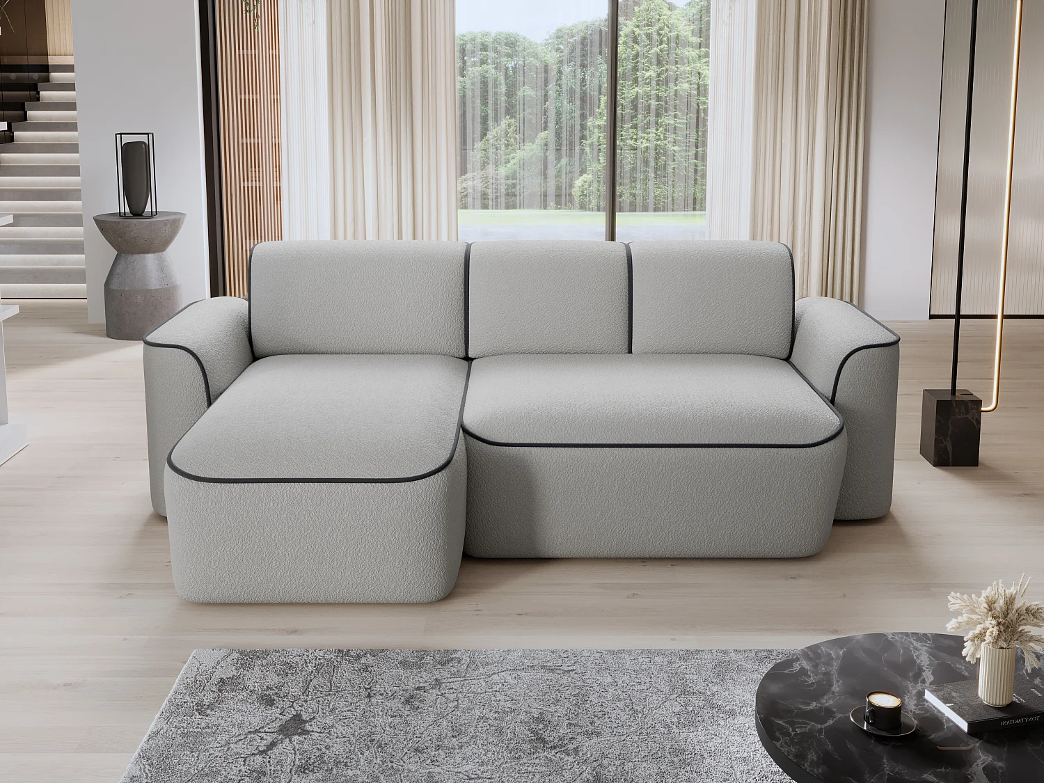 Canapé d'angle relax électrique en tissu DUMAS - Innovation bien-être-Gris/Gris foncé-angle gauche