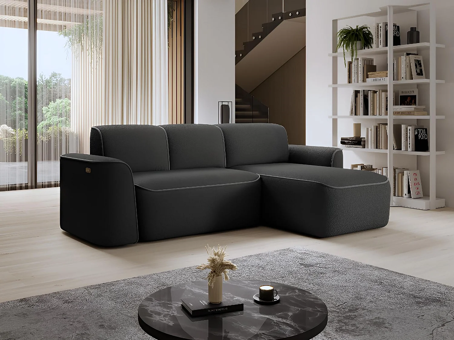 Canapé Corner Alexa L/Tissu-Anthracite