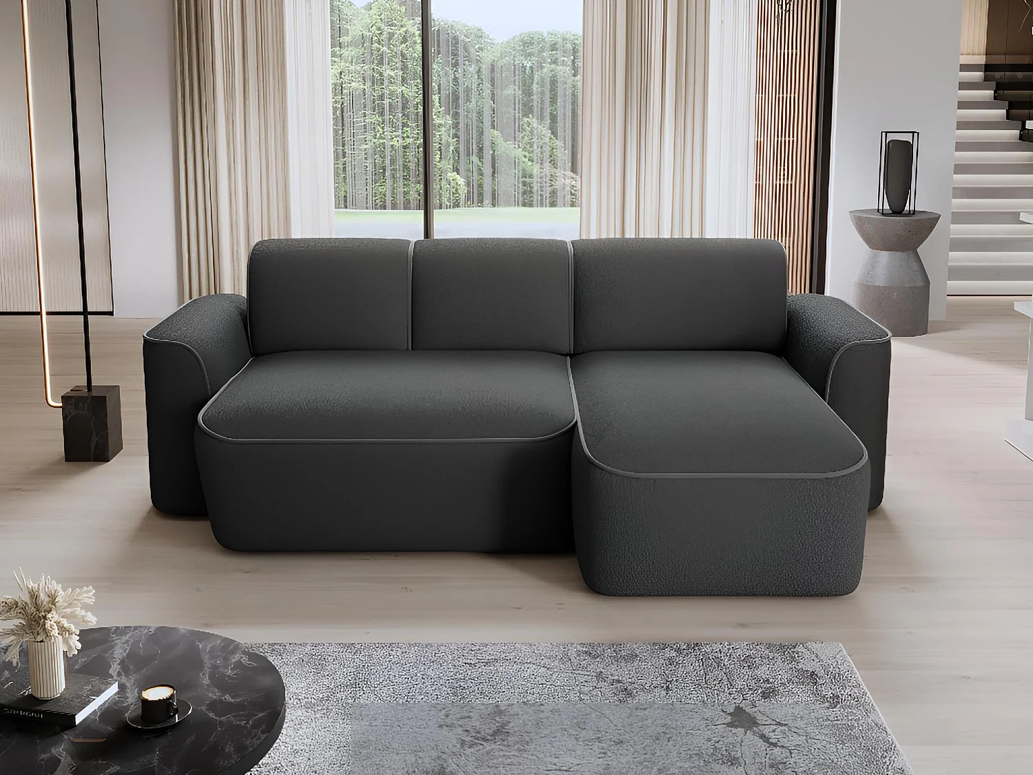 Canapé Corner Alexa L/Tissu-Anthracite