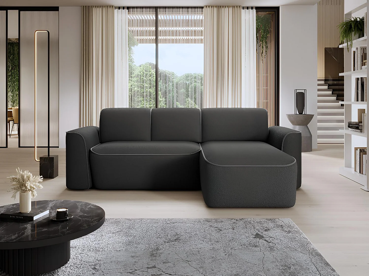 Canapé Corner Alexa L/Tissu-Anthracite