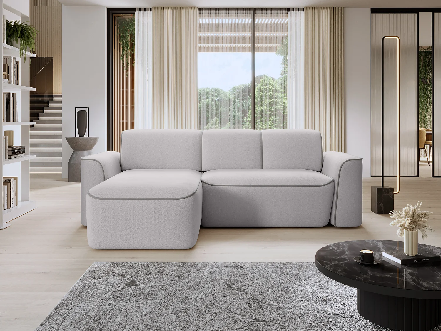 Canapé d'angle relax électrique en tissu DUMAS - Innovation bien-être-Gris clair/Gris-angle gauche