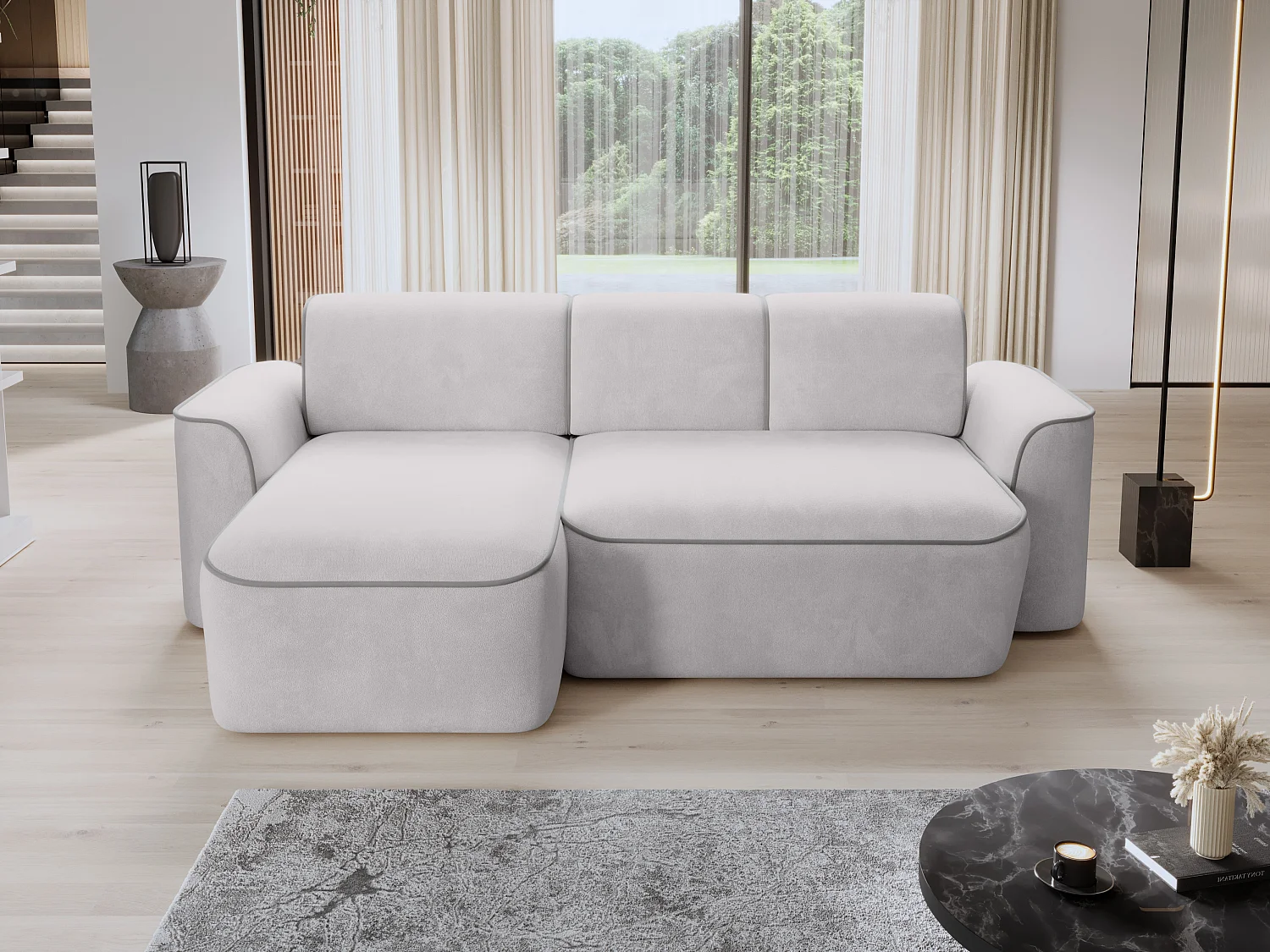 Canapé d'angle relax électrique en tissu DUMAS - Innovation bien-être-Gris clair/Gris-angle gauche