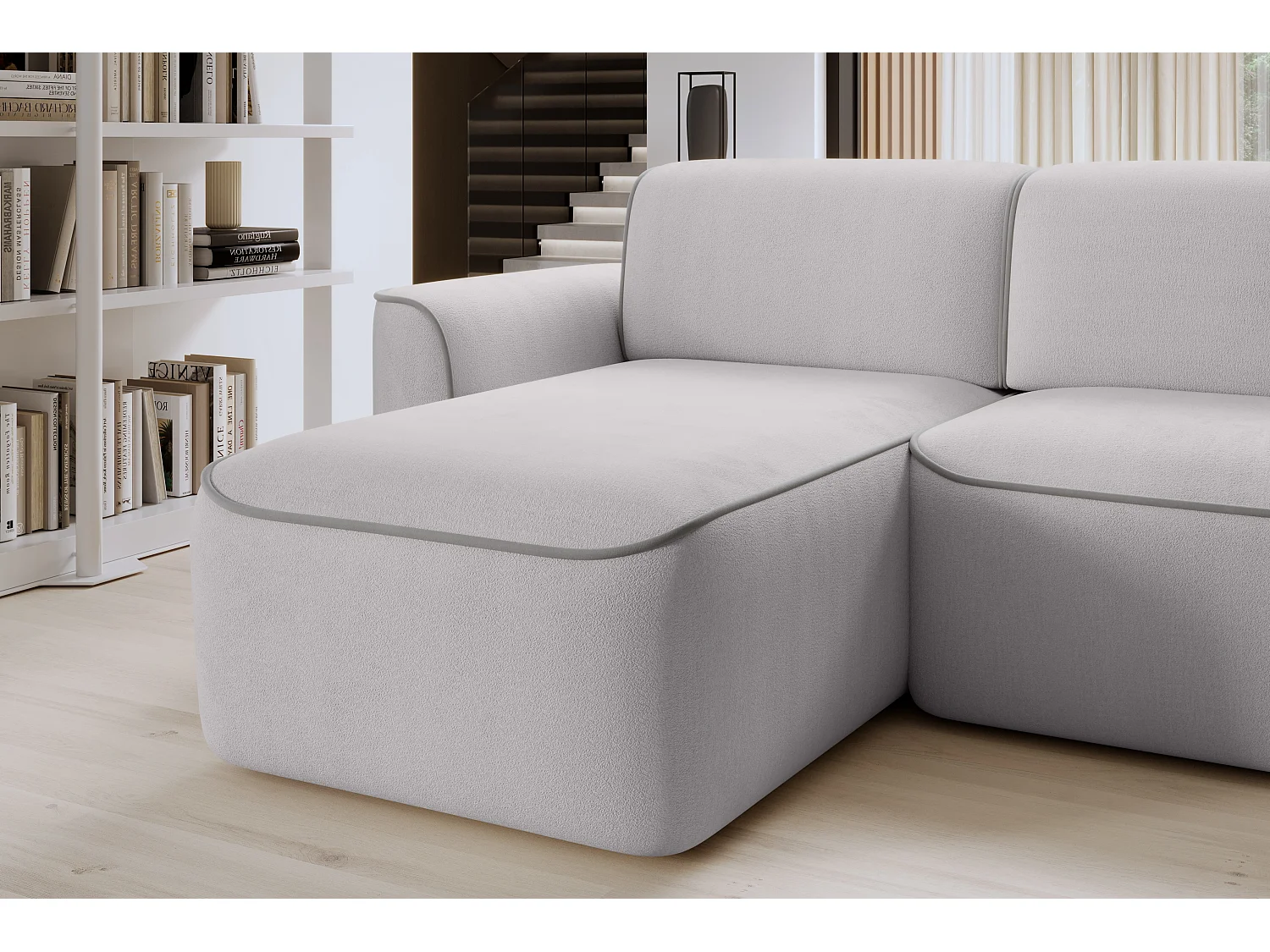 Canapé d'angle relax électrique en tissu DUMAS - Innovation bien-être-Gris clair/Gris-angle gauche