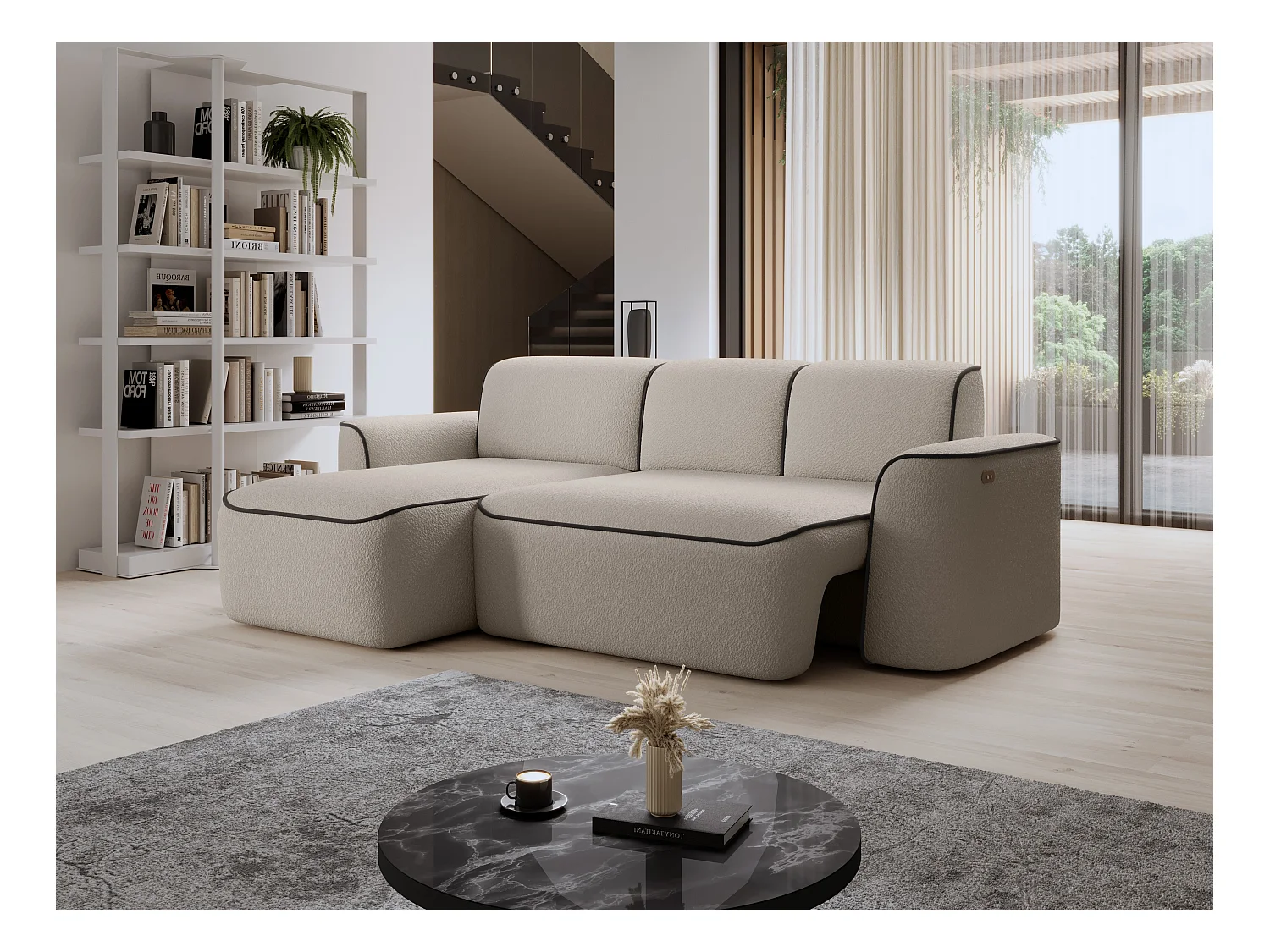 Ecksofa Alexa L/Stoff/Beige&Braun