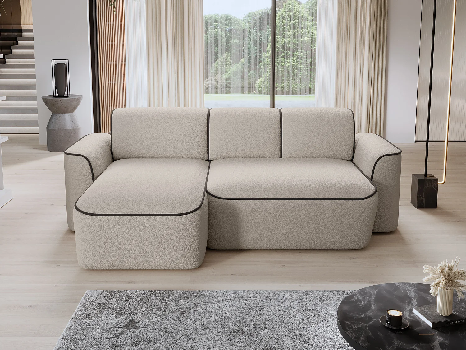 Canapé Corner Alexa L/Tissu/Beige&Marron