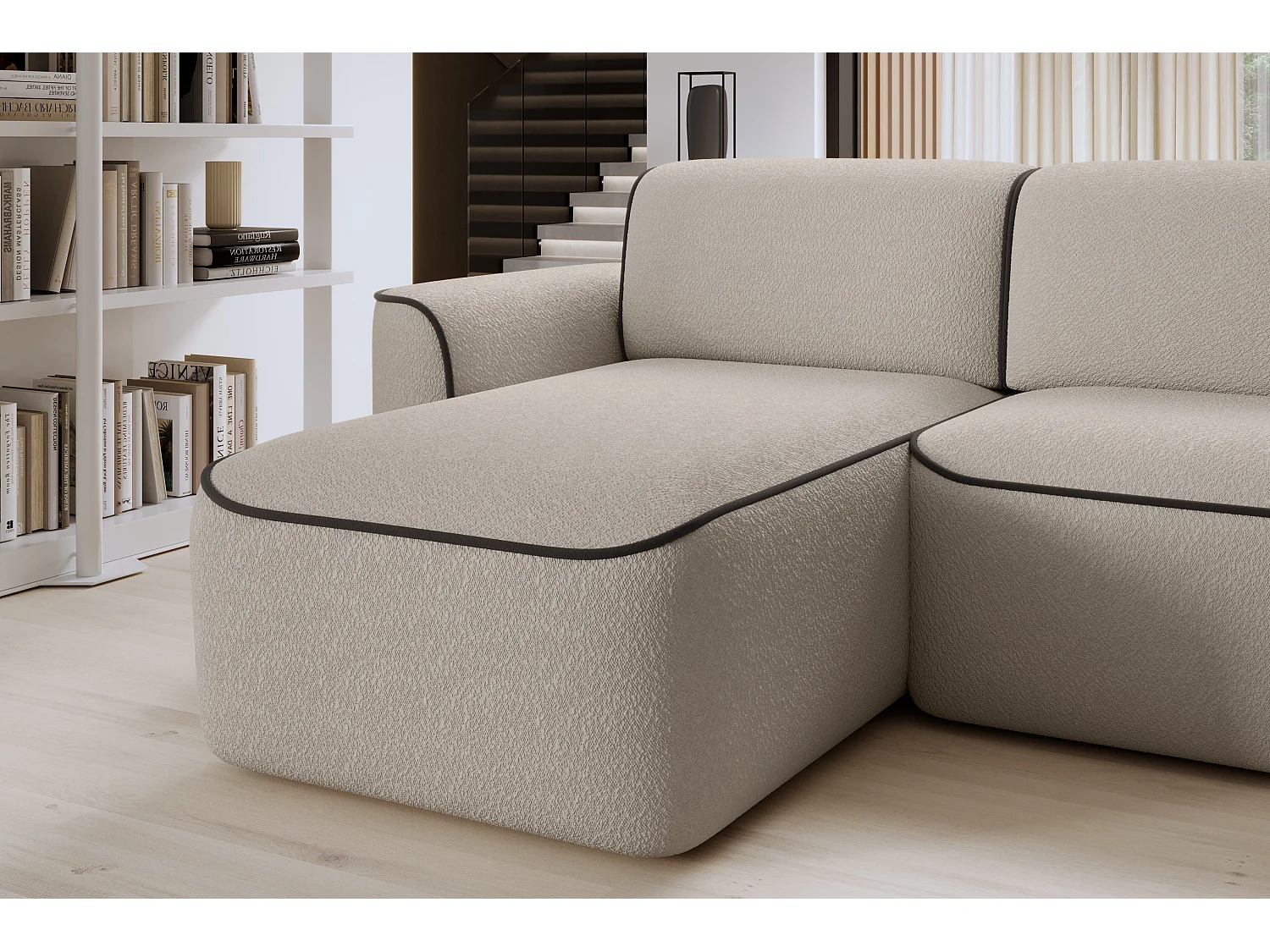 Canapé Corner Alexa L/Tissu/Beige&Marron