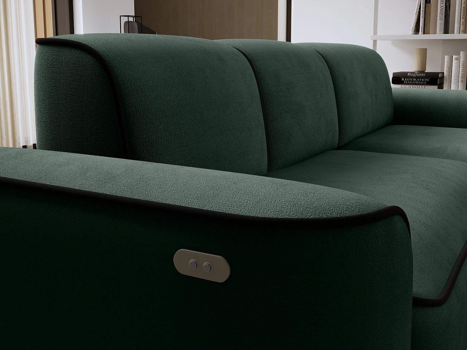 Canapé d'angle relax électrique en tissu DUMAS - Innovation bien-être-Vert foncé/Noir-angle droit