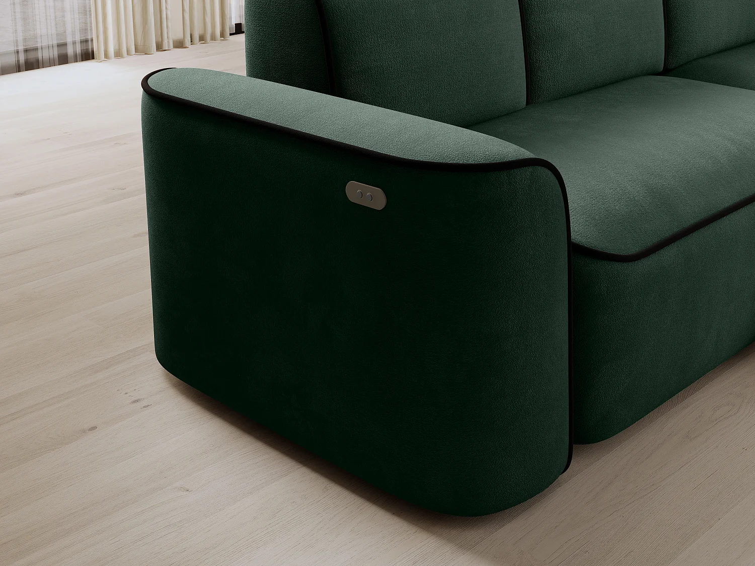 Canapé d'angle relax électrique en tissu DUMAS - Innovation bien-être-Vert foncé/Noir-angle droit