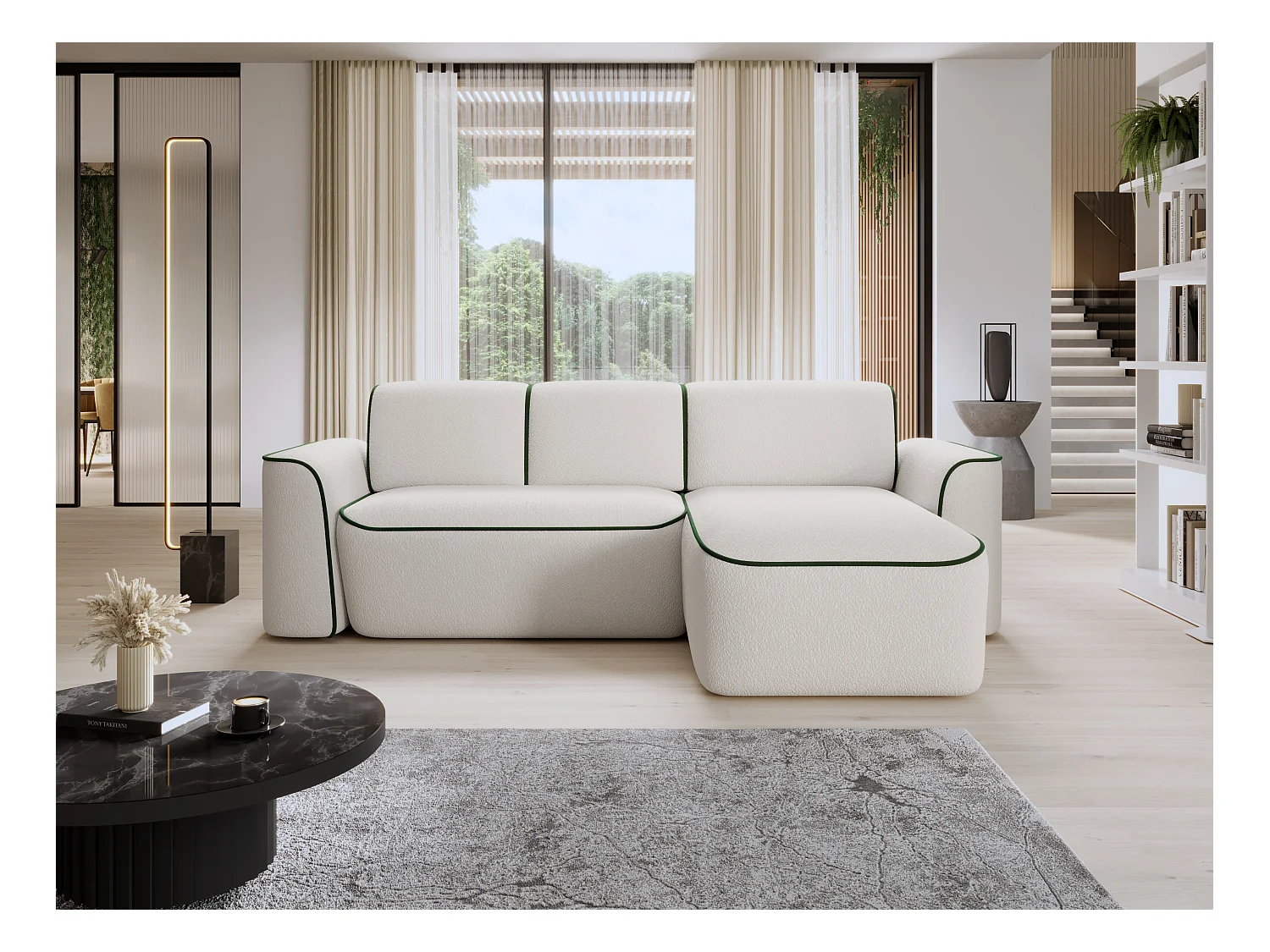 Ecksofa Alexa R/Stoff-Weiss&Grün
