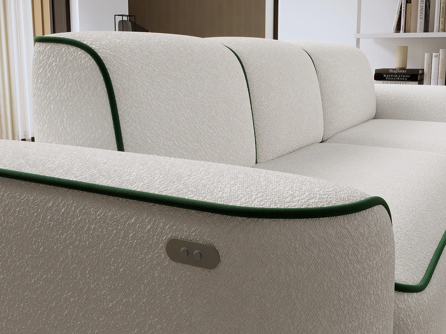 Divano d'angolo Alexa  R/Tessuto-Bianco&Verde