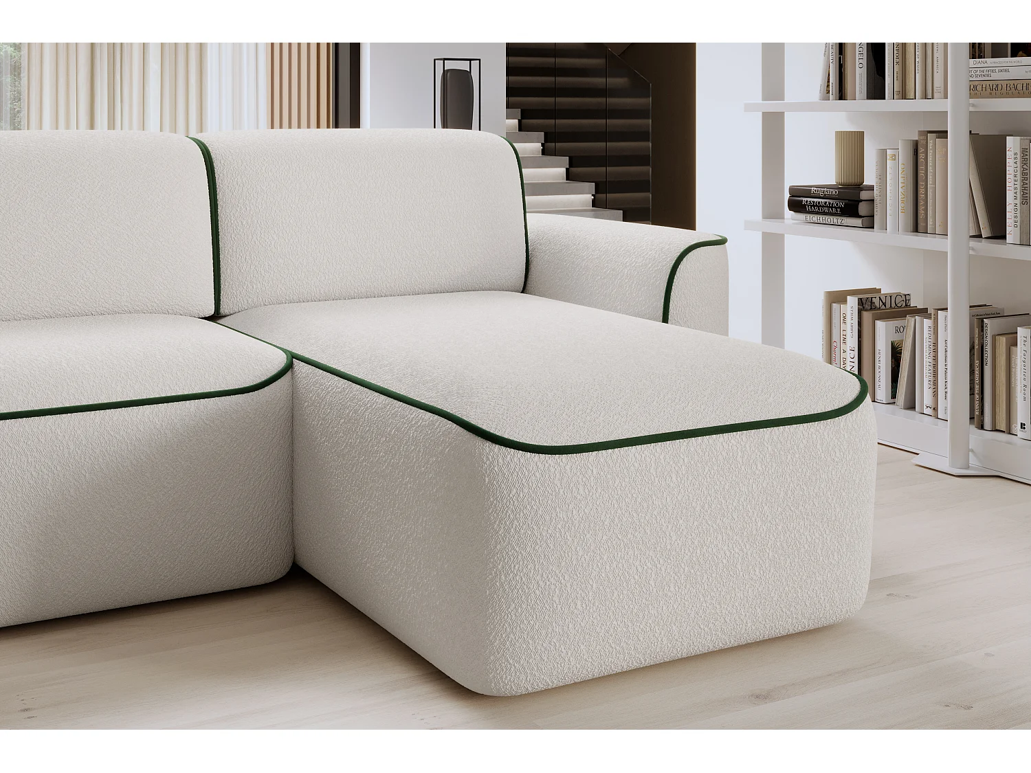 Divano d'angolo Alexa  R/Tessuto-Bianco&Verde