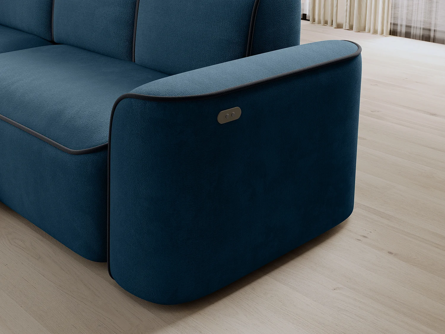 Sofá esquinero eléctrico de tela DUMAS - Innovación en bienestar-Azul oscuro/Gris oscuro-Ángulo izquierdo