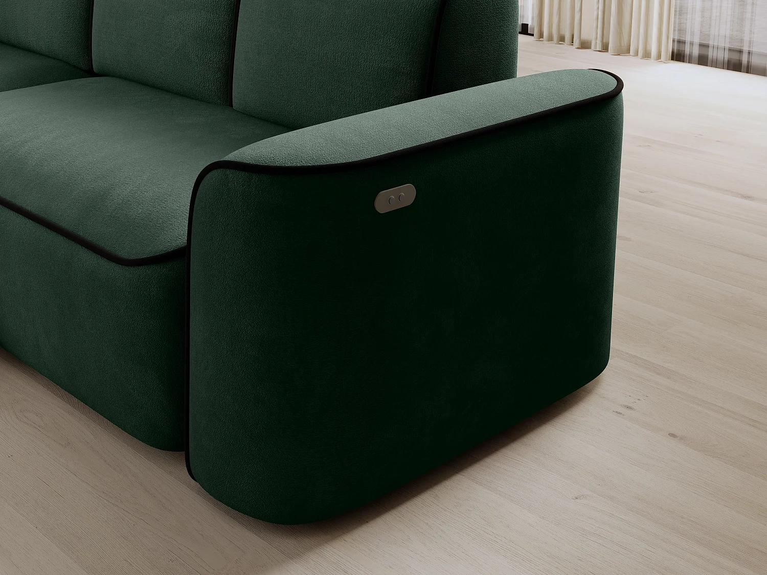 Canapé d'angle relax électrique en tissu DUMAS - Innovation bien-être-Vert foncé/Noir-angle gauche