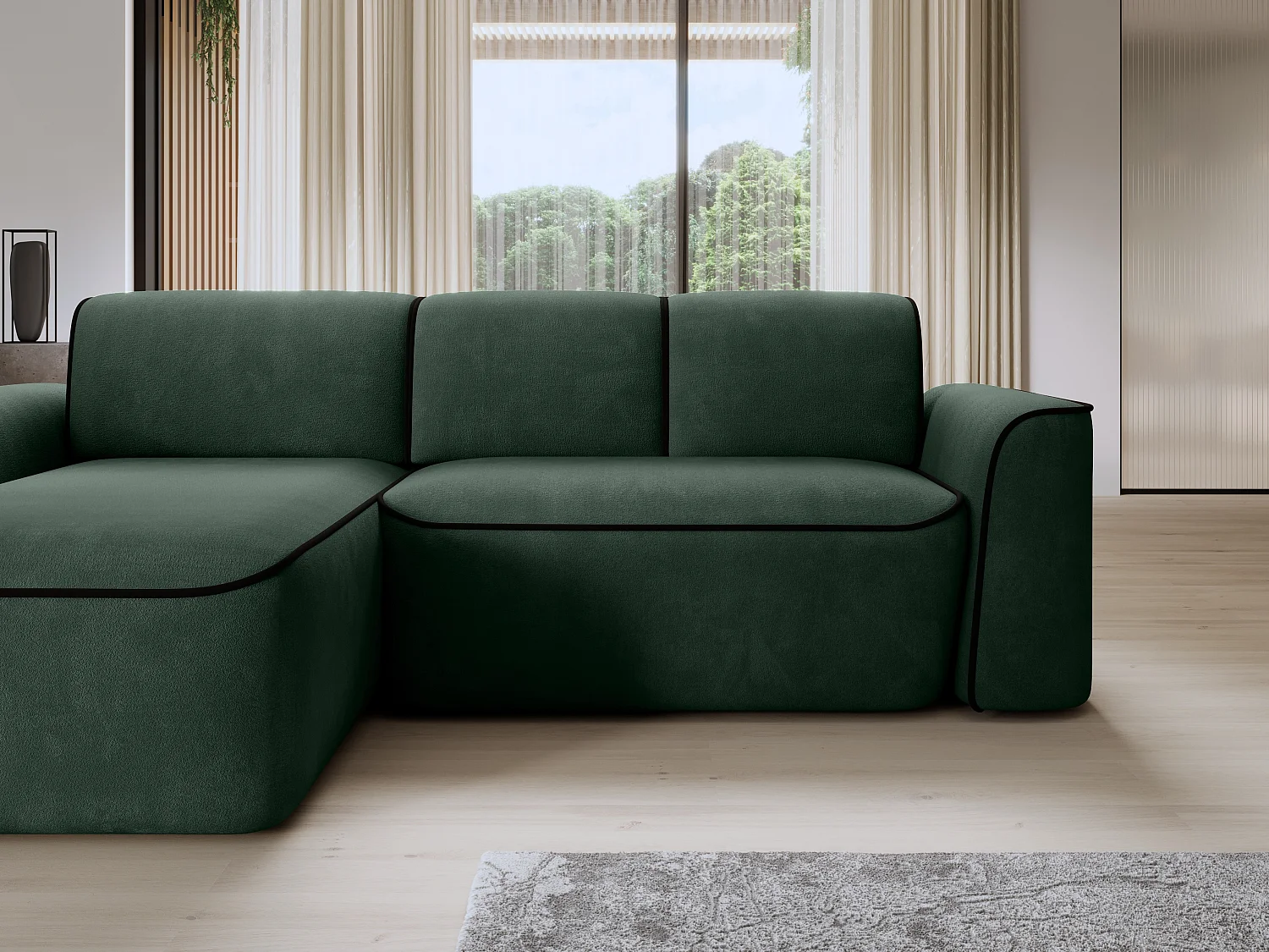 DUMAS elektrische stoffen hoekbank - Wellnessinnovatie-Kleur Donkergroen/Zwart-linkerhoek