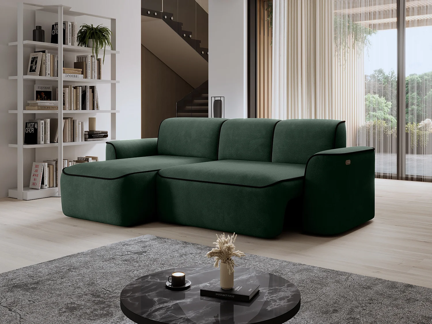 Ecksofa Alexa L/Stoff-Weiss&Gold