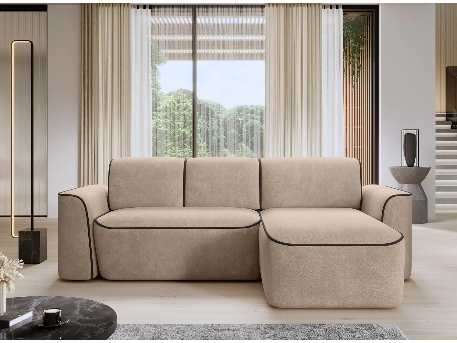 Ecksofa Alexa L/Stoff-Weiss&Gold