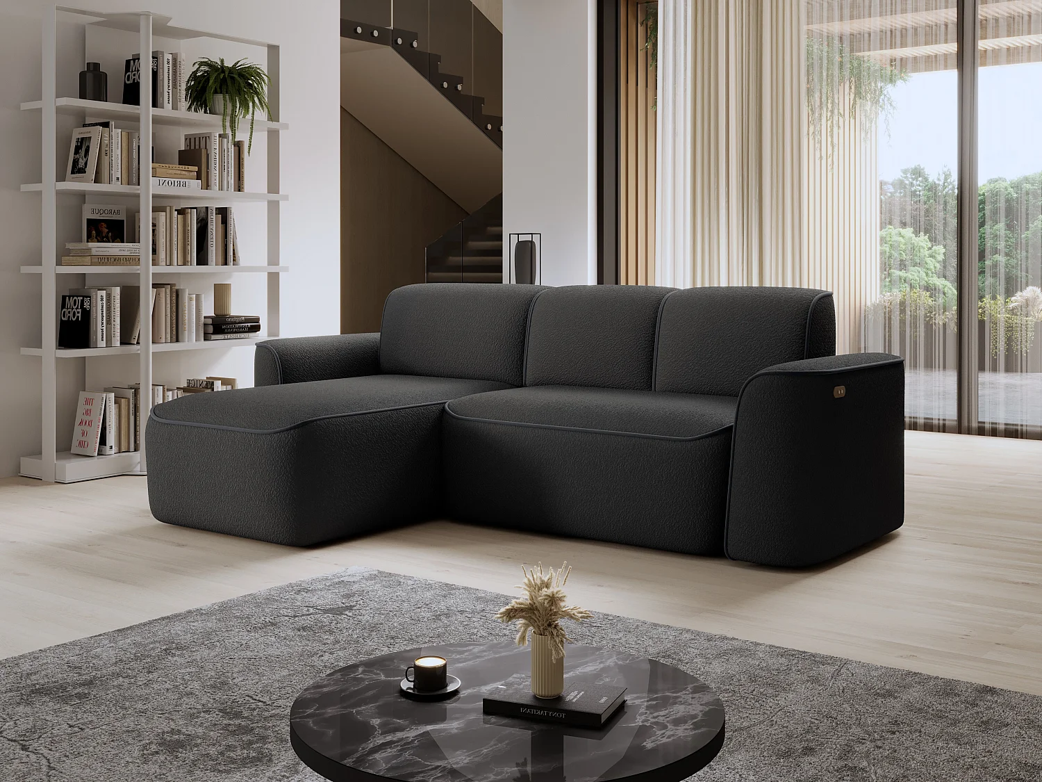Ecksofa Alexa R/Stoff-Weiss&Blau