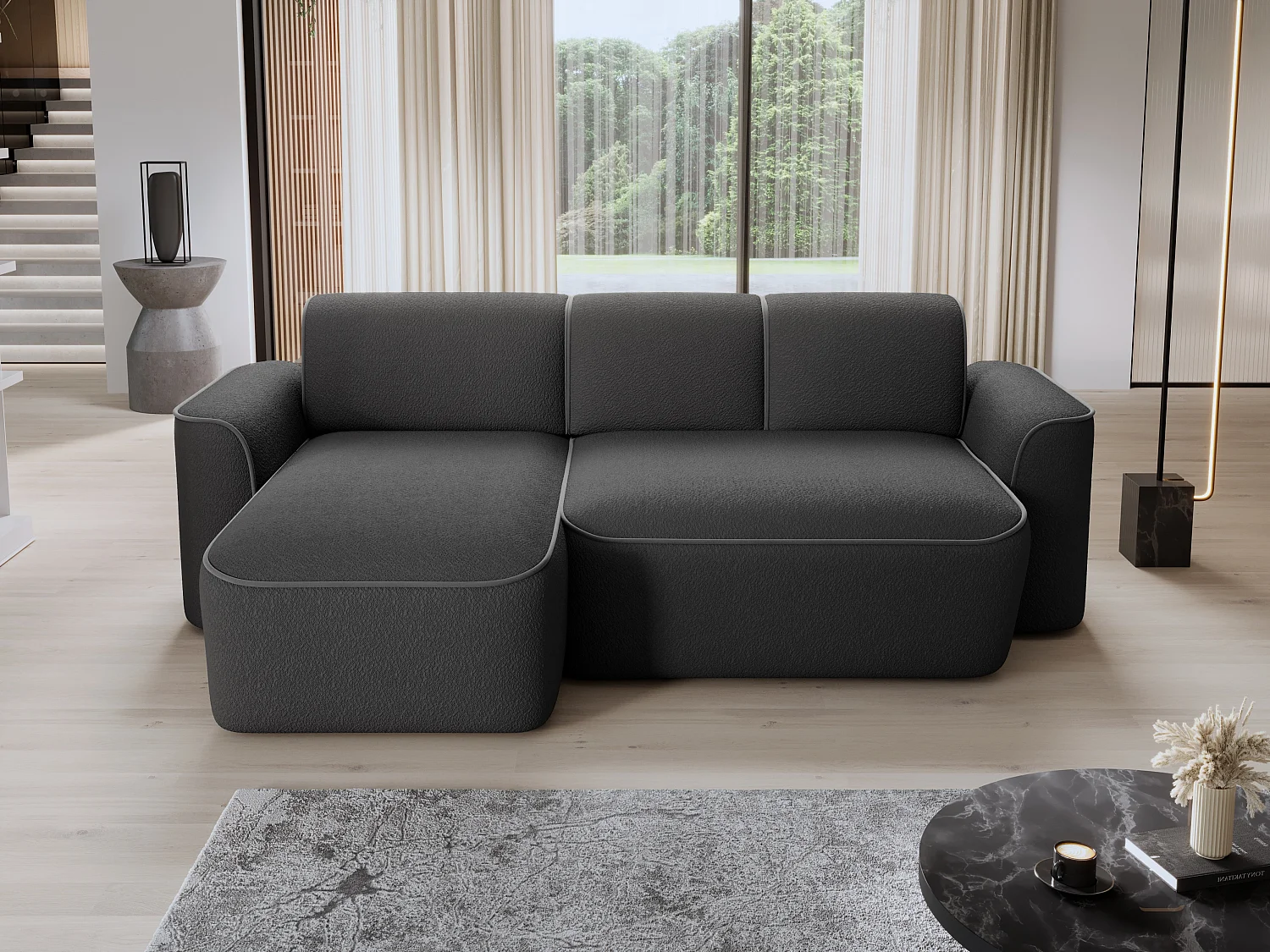 Ecksofa Alexa R/Stoff-Weiss&Blau