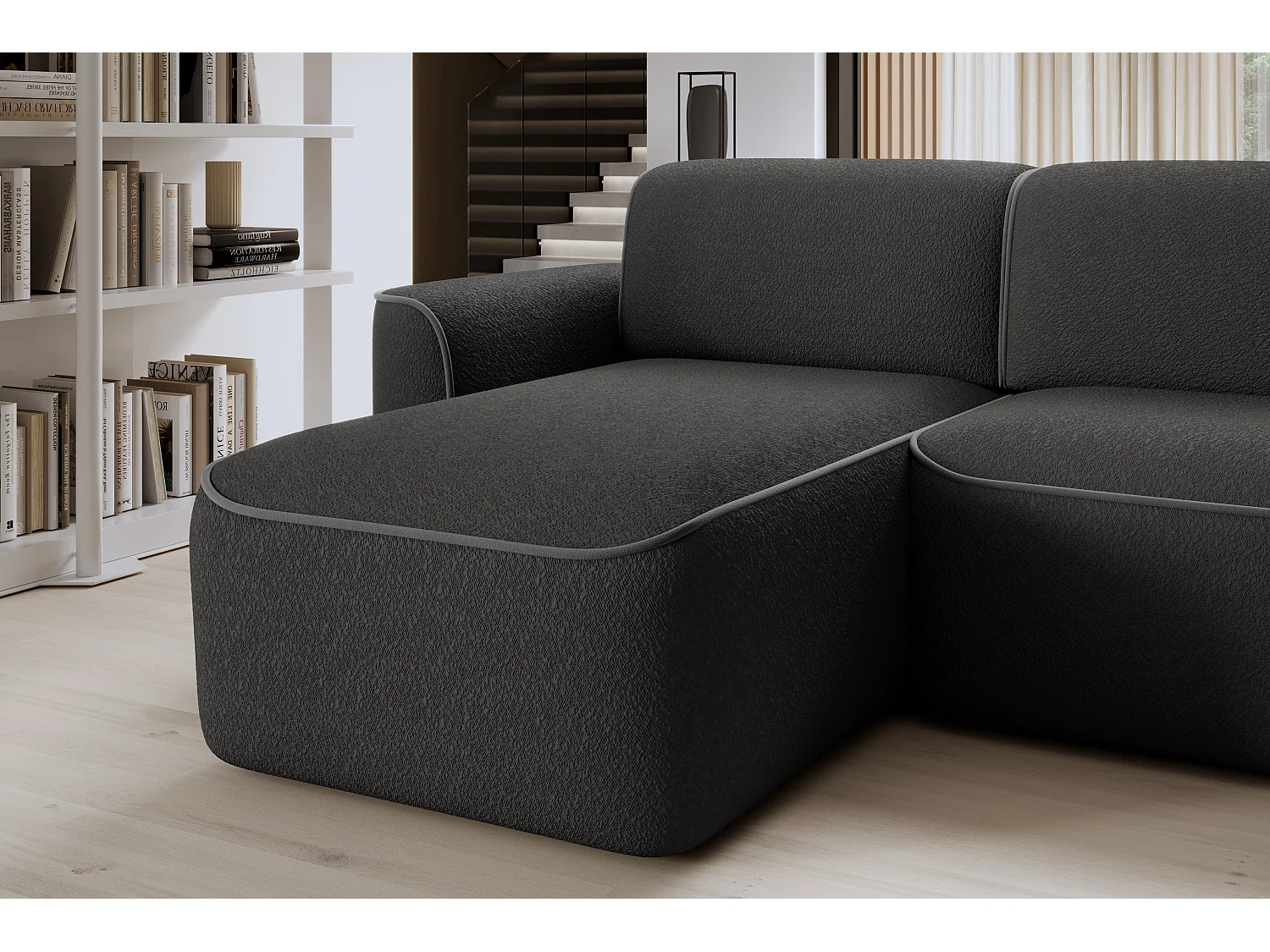 Ecksofa Alexa R/Stoff-Weiss&Blau