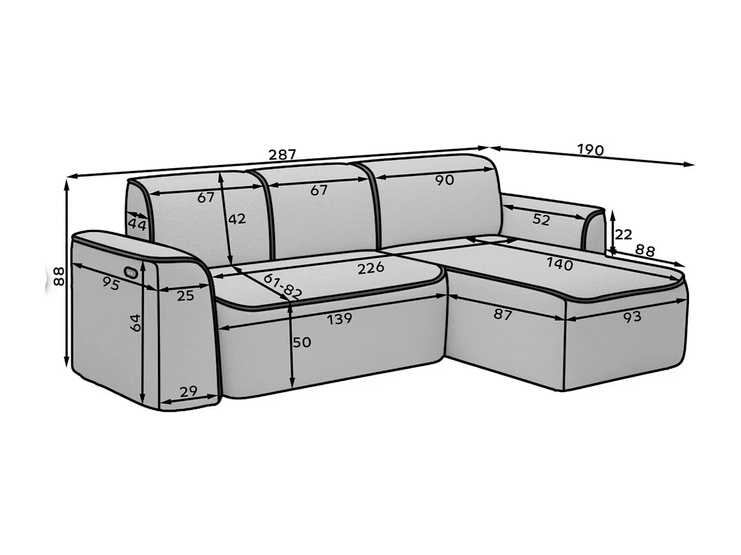 Ecksofa Alexa R/Stoff-Weiss&Blau