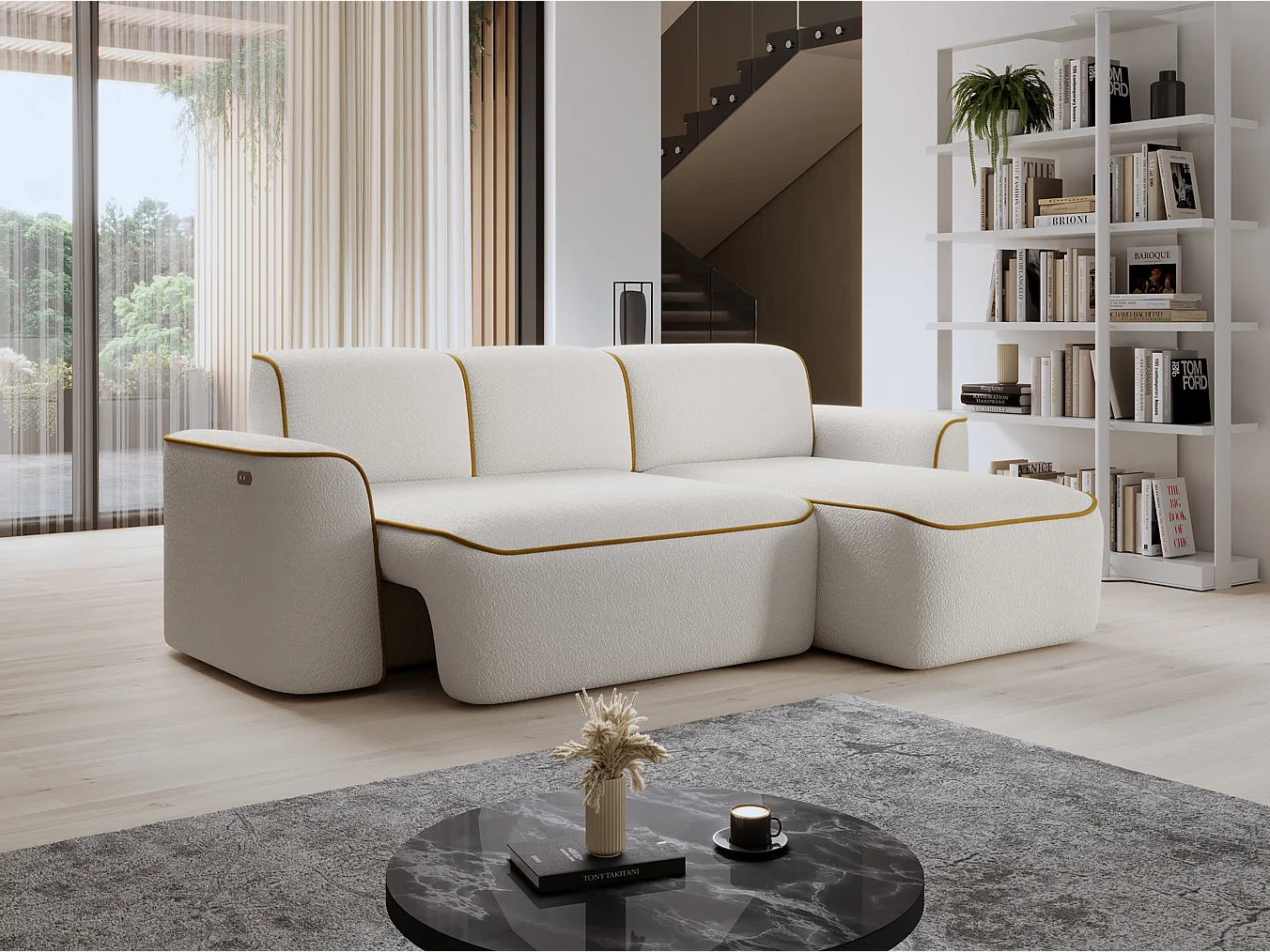 Canapé Corner Alexa L/Tissu-Bleu