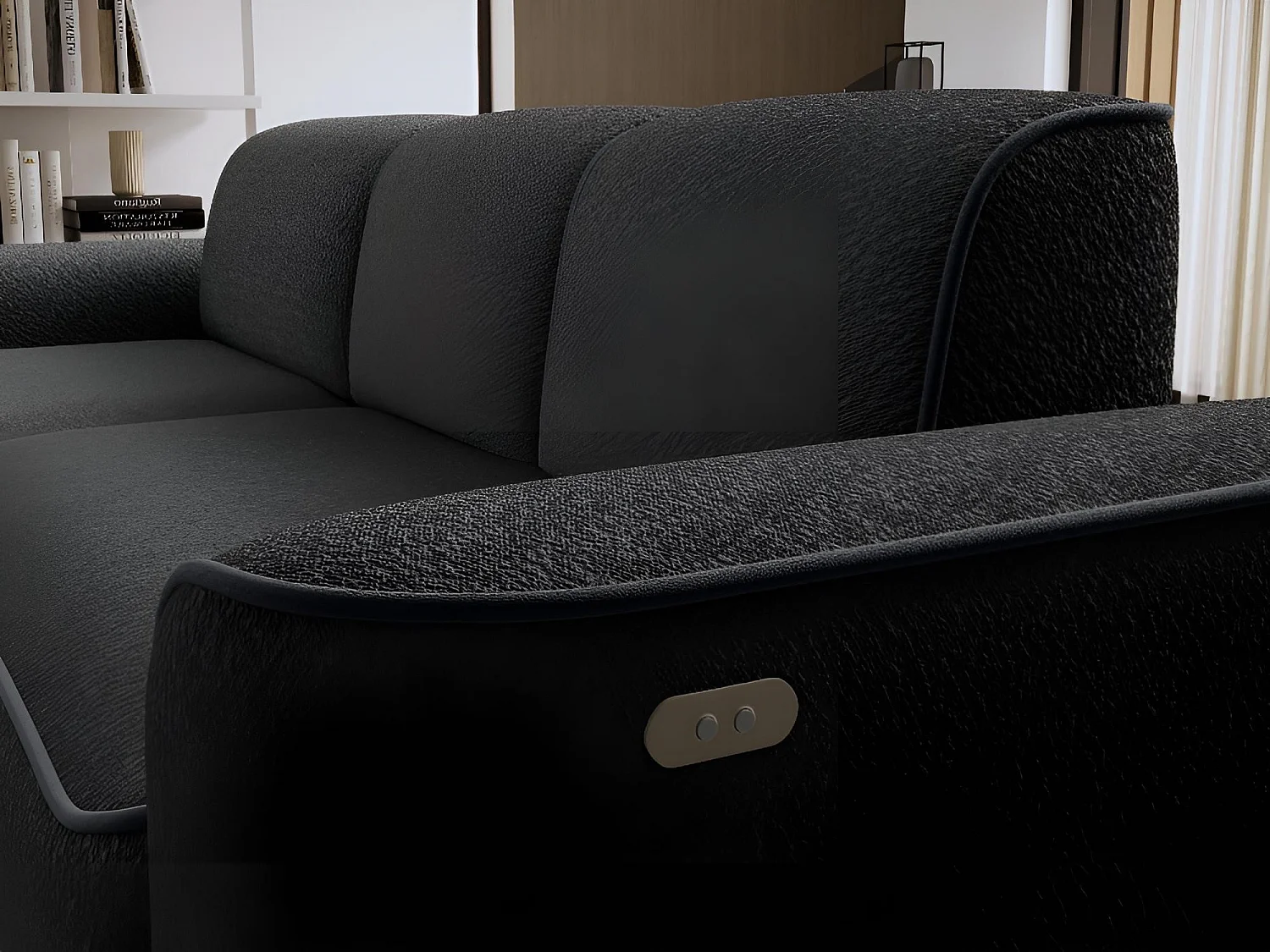 Hoekbank Alexa L/Stof-Grijs&Zwart