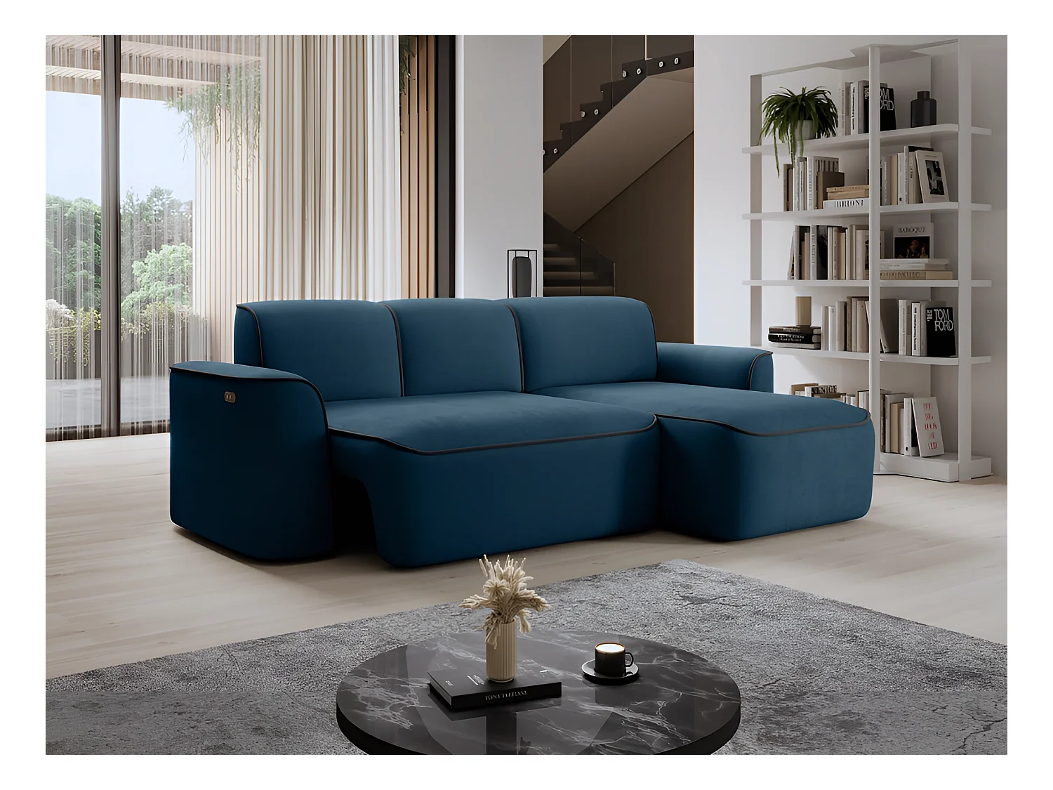 Ecksofa Alexa R/Stoff-Blau