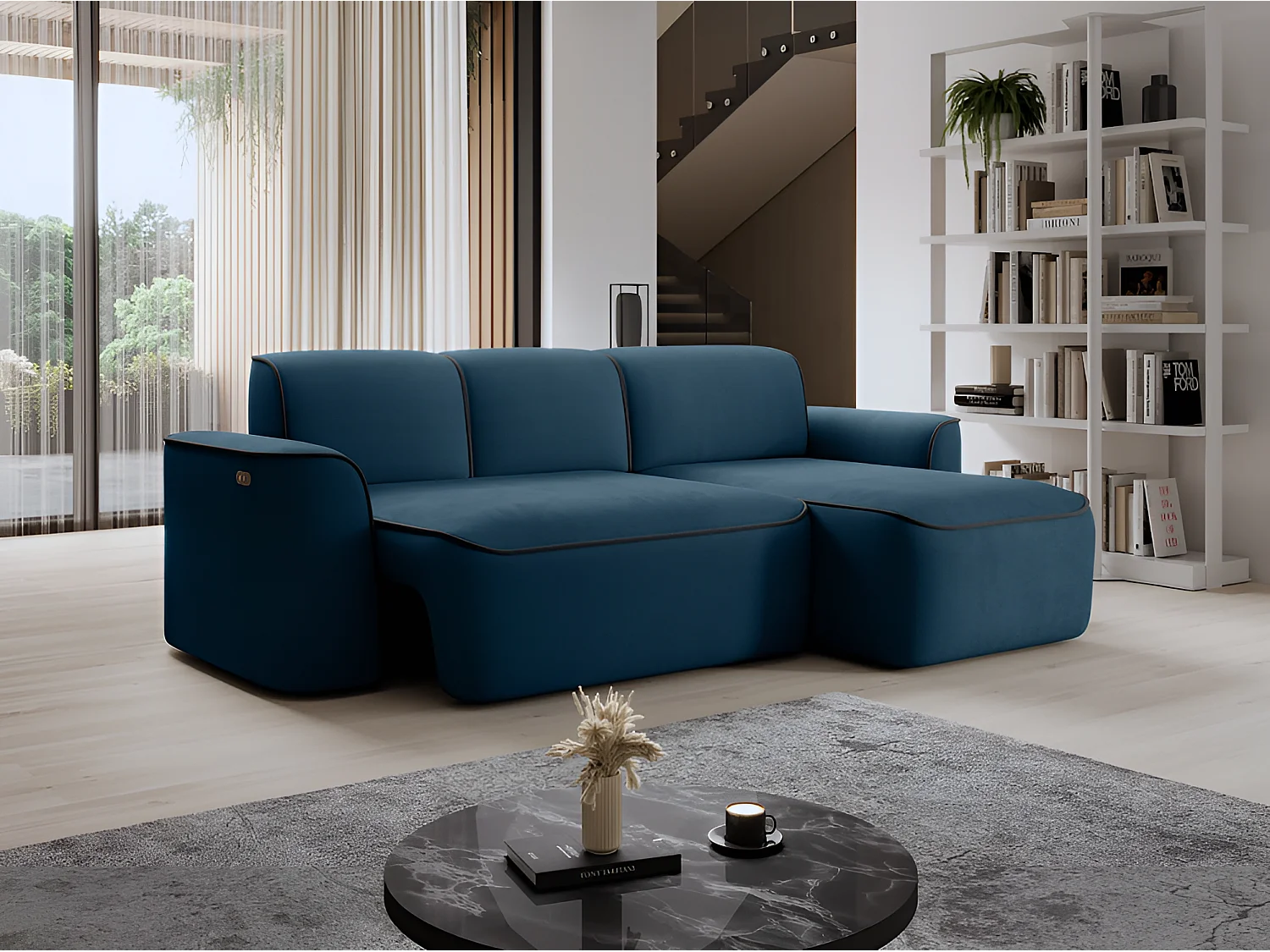 Ecksofa Alexa R/Stoff-Blau