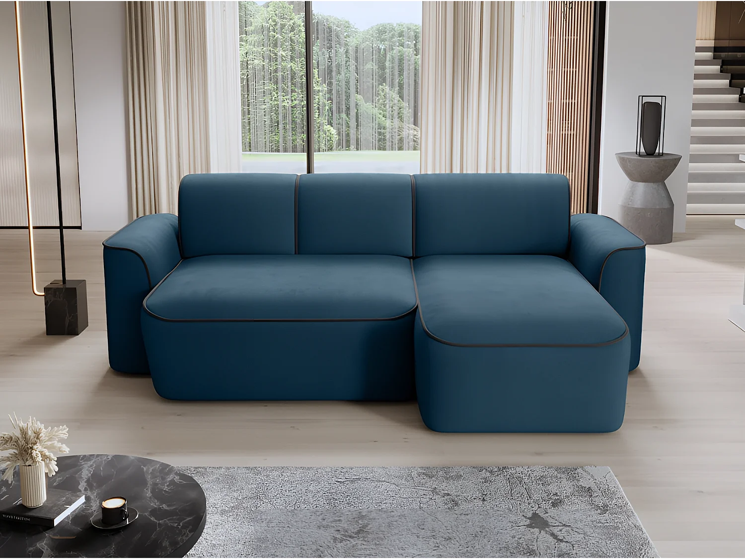 Ecksofa Alexa R/Stoff-Blau