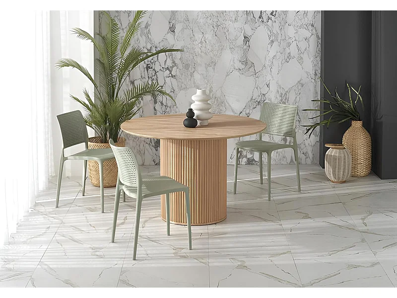 Table à manger Lopez (Ø120)/MDF/Placage/Ronde/Marron