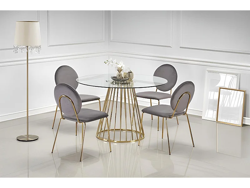 Tavolo da pranzo Liverpool (O120)/Rotondo/Vetro Metallo/Oro