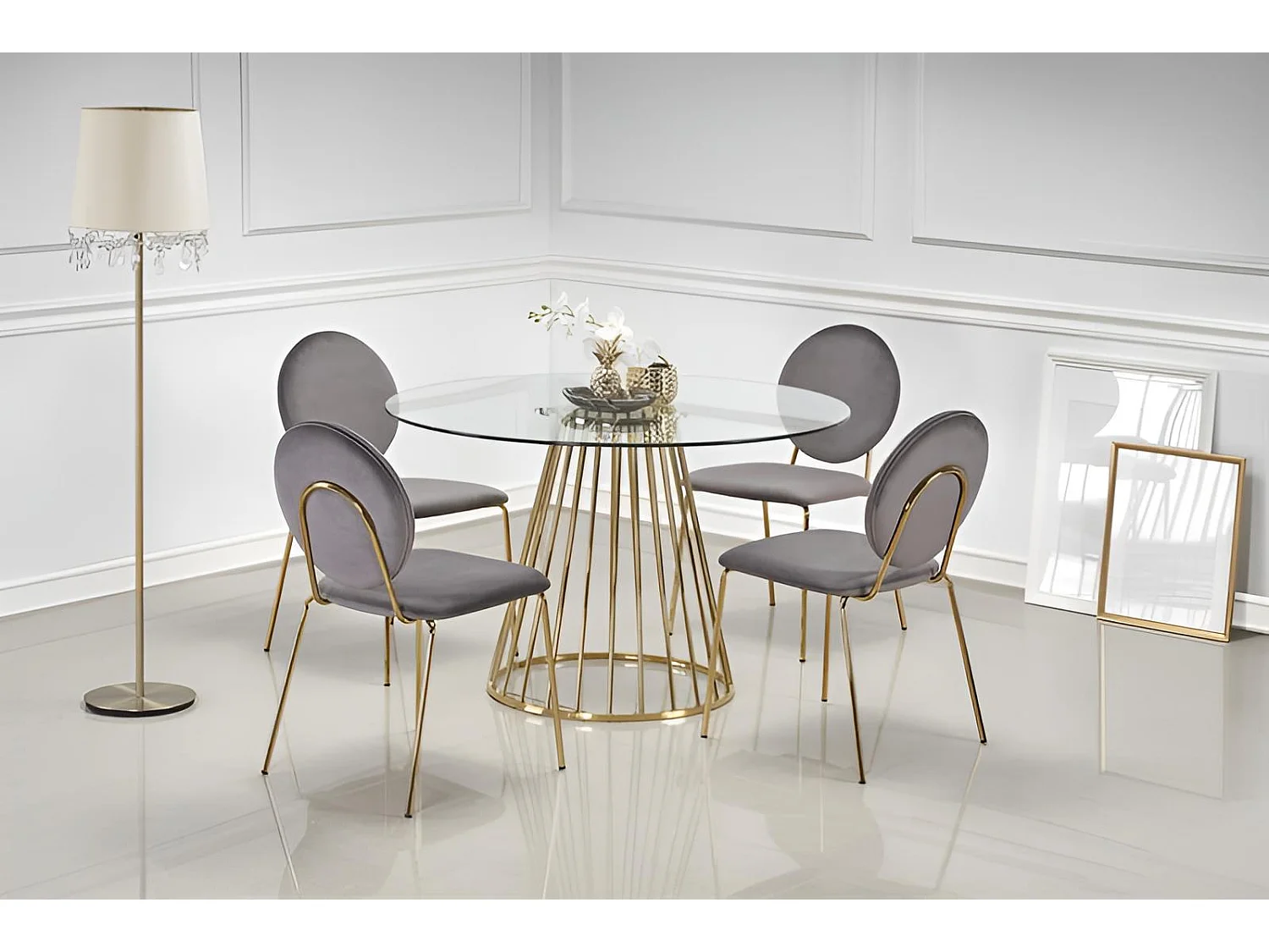 Table à manger Liverpool (O120)/Ronde/Verre Métal/Doré