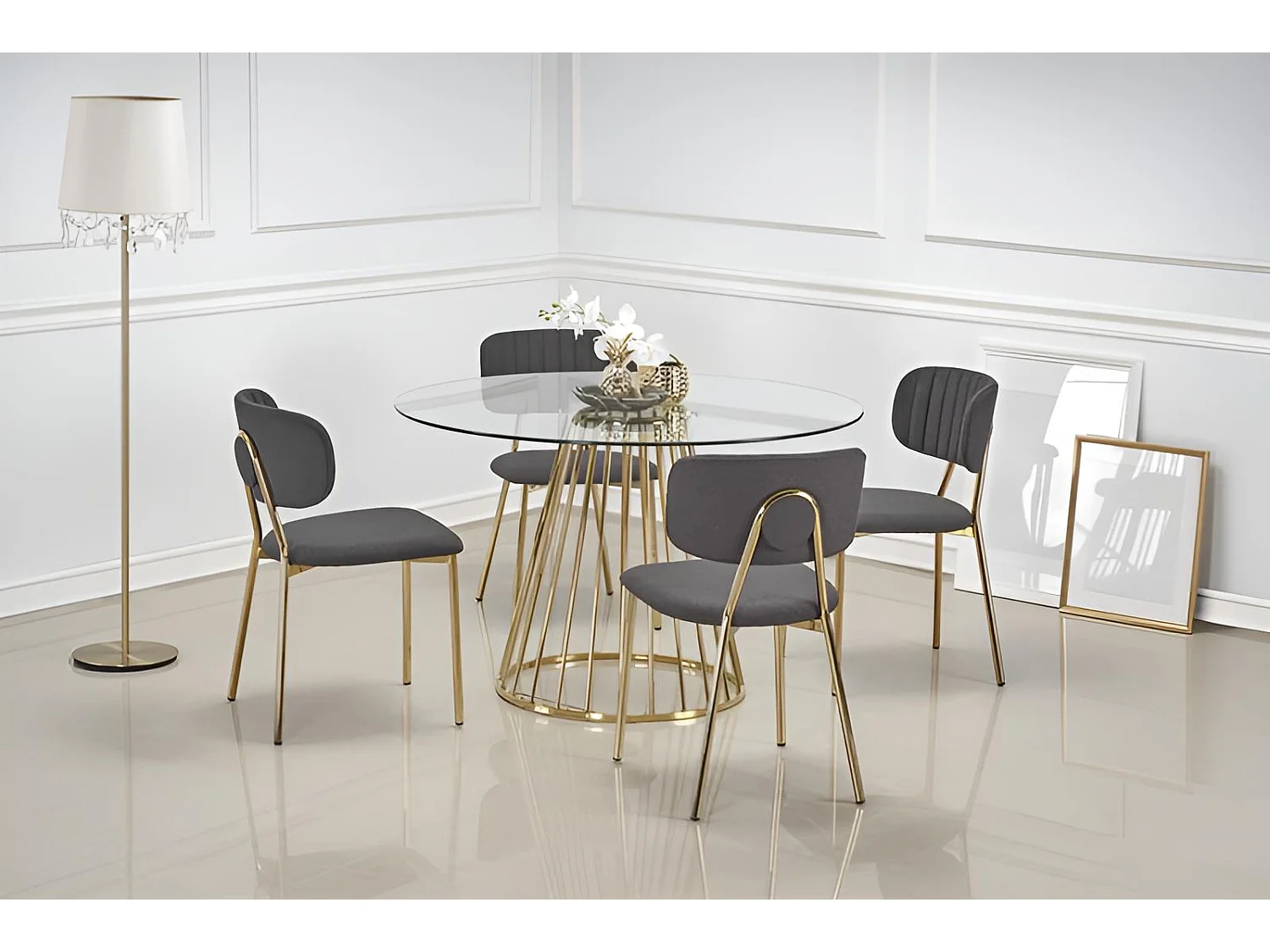 Table à manger Liverpool (O120)/Ronde/Verre Métal/Doré