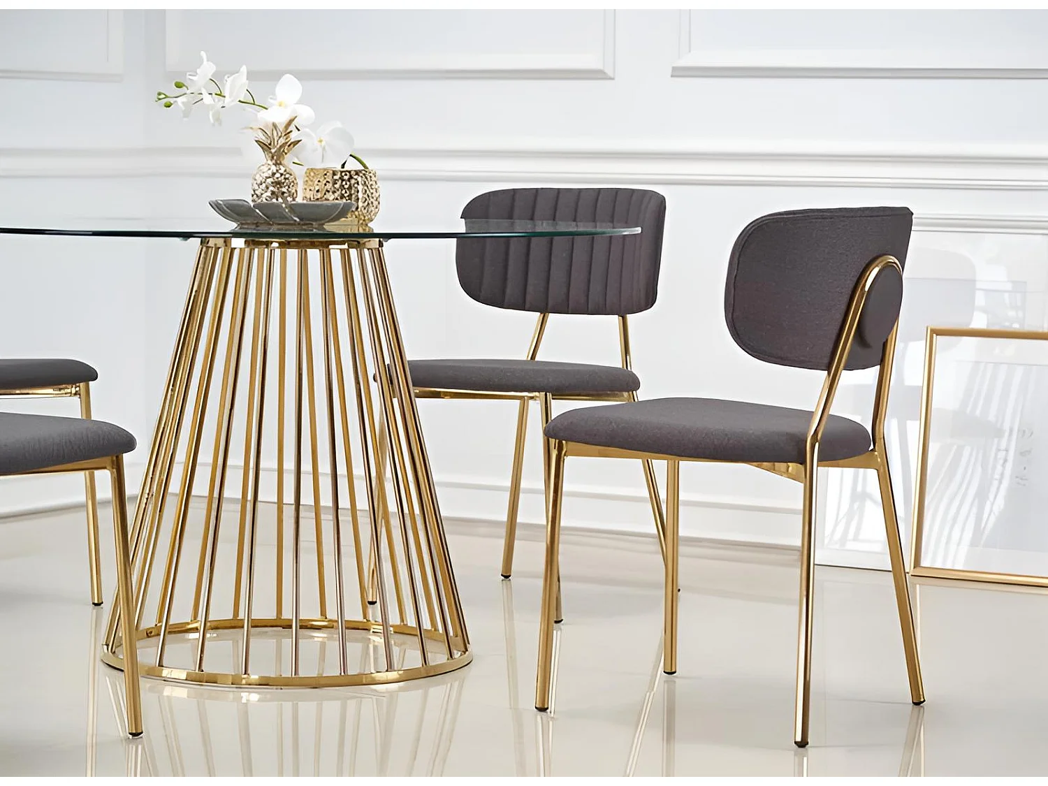 Table à manger Liverpool (O120)/Ronde/Verre Métal/Doré