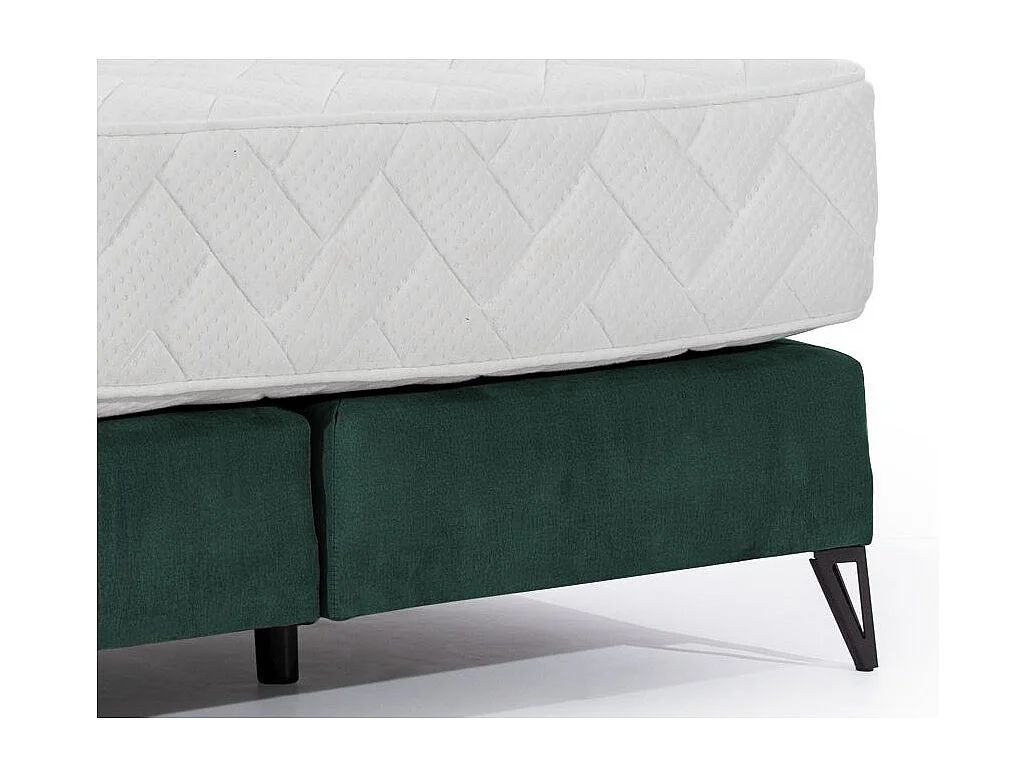 Lit continental tissu vert Tiempo avec matelas 30cm en latex et pied métal noir-140x200